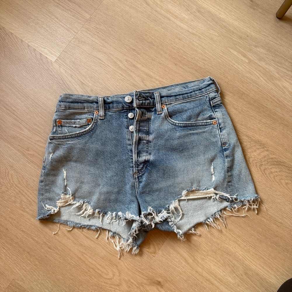 Citizens of Humanity Distressed Light Blue Denim Shorts